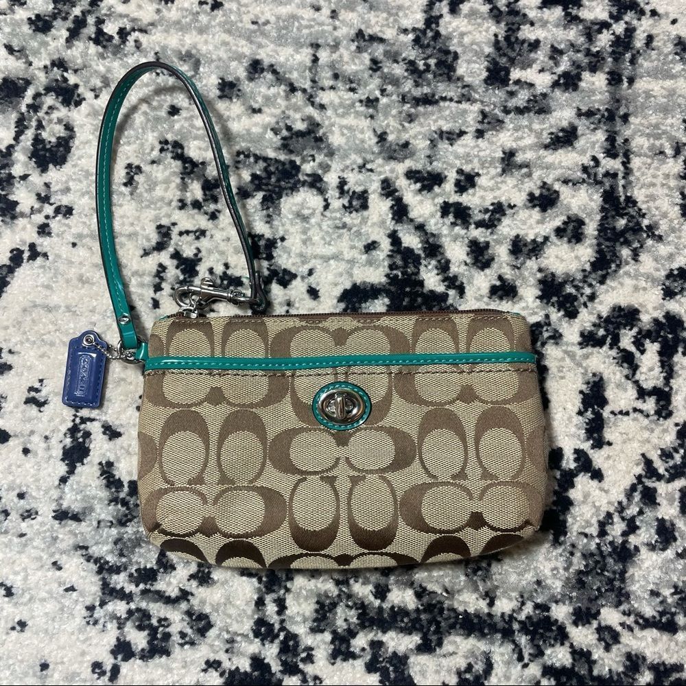 Coach Brown and Teal Signature Wristlet